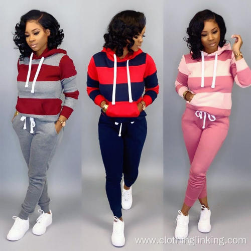 Stripe Patchwork Long Sleeve Pullover and Skinny Pants